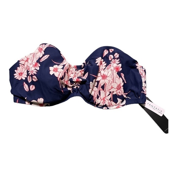 FANTASIE Swimwear Bandeau Bikini Top Blue Floral Print Navy Size 34DD - Picture 2 of 3